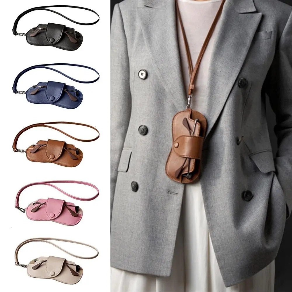 PU Leather Sunglasses Storage Bag Solid Color with Lanyard Hanging Sunglasses Porable Durable Sunglasses Pouch 251016