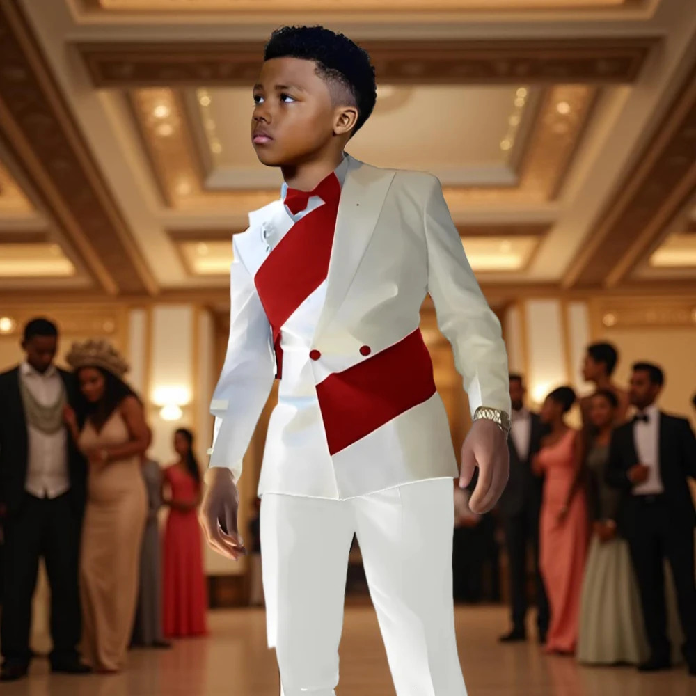 Satin Boys Suit 2 Pieces Set Double Breasted White Jacket with Pants Wedding Tuxedo Kids for 216 Years Old Boy Slim Fit Suit 251017