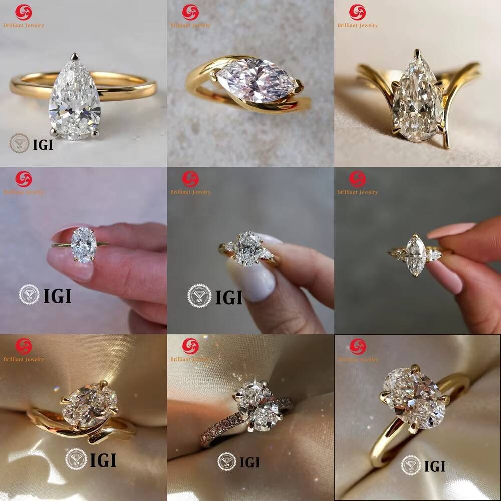 Chic Engagement Diamond Rings 1CT Pear Cut VVS VS IGI Certified Diamonds 925 Silver Lab Grown Diamond Ring