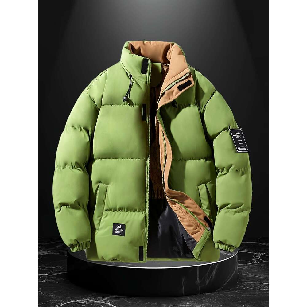 Men's Windproof With Graphene Lining Stand Collar Thick Full-Zip Front, Loose Fit For Skiing, Snowboarding & Ctivities - White/Turquoise Blue -Fi