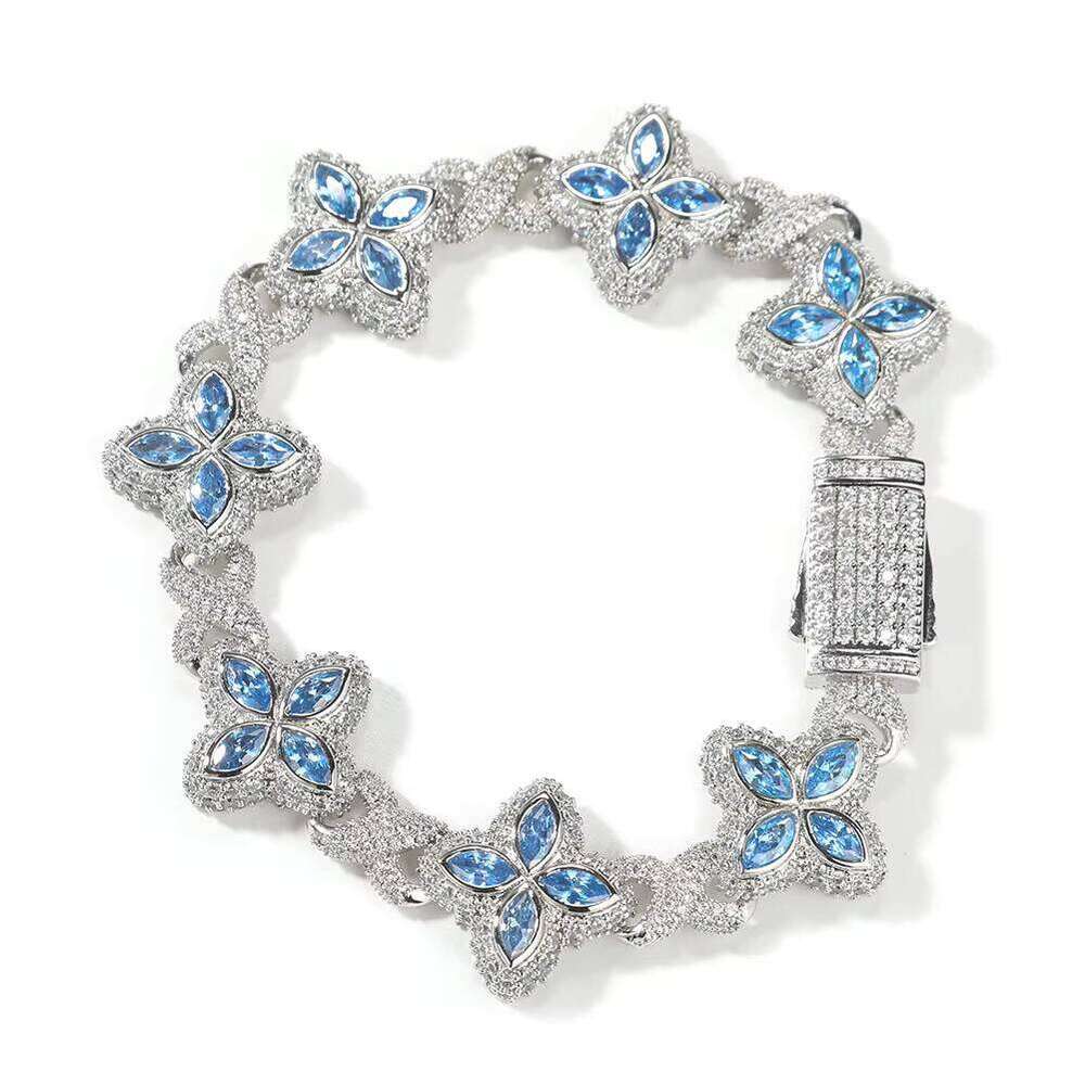 Cuban Chain Hip-Hop Iced Monis Marquise Infinitas Floral Design Unisex Sterling Sier Bracelet