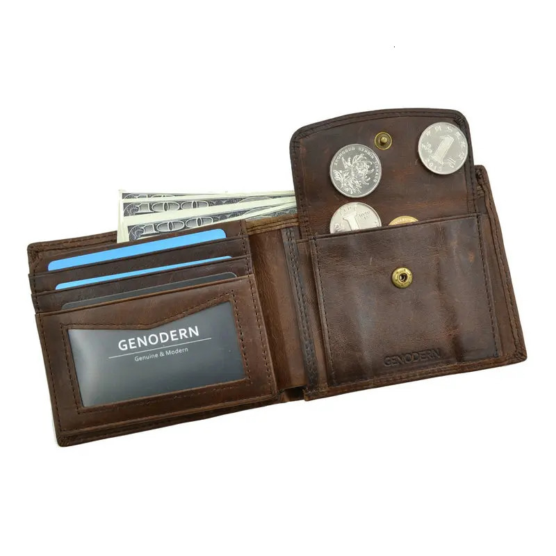 GENODERN Cow Leather Men Wallets with Coin Pocket Vintage Male Purse RFID Blocking Genuine Leather Men Wallet with Card Holders 251013