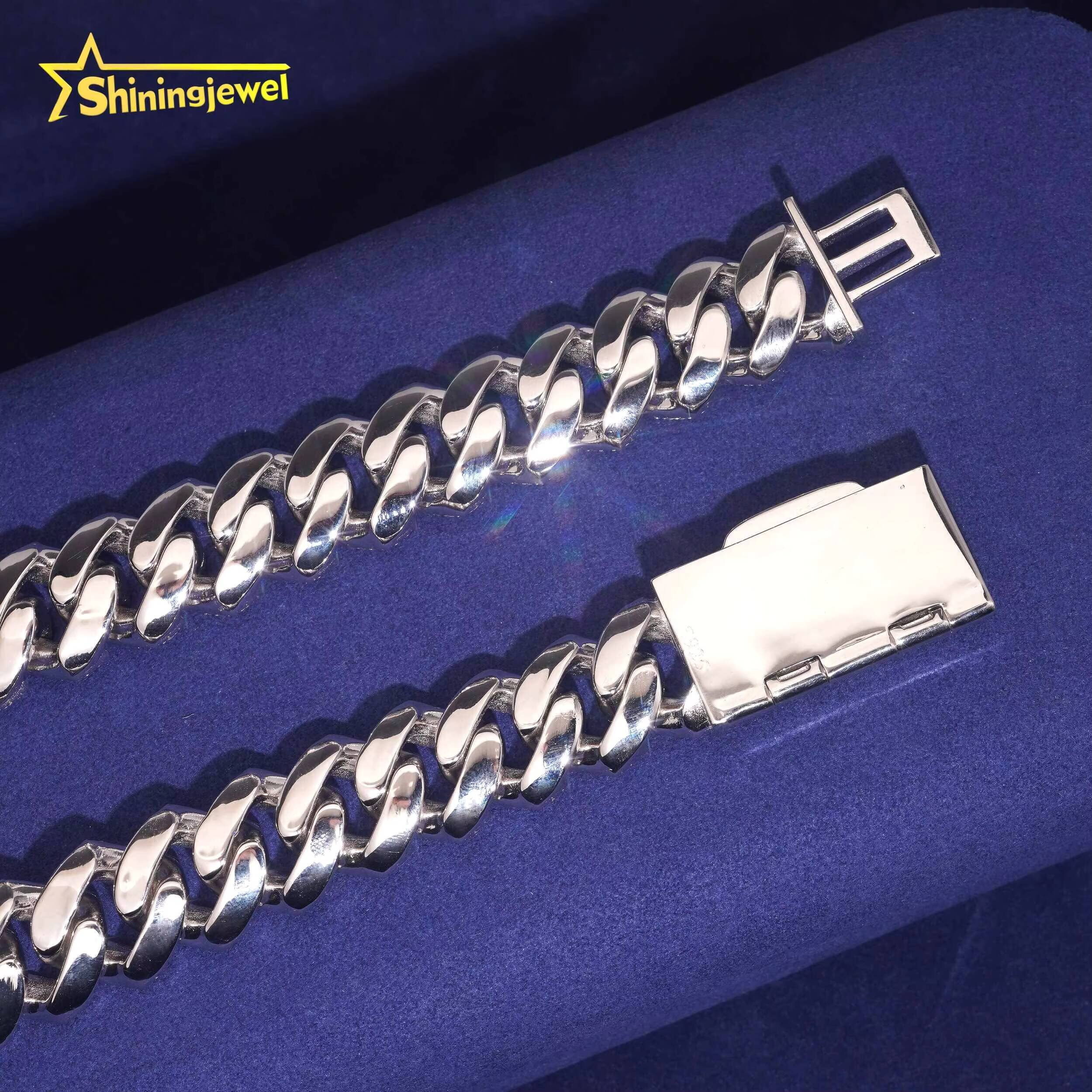 Hip Hop Necklace 20mm 3rows Cuban Link Chain S925 Gold Plated Pass Diamond Test VVS Moissanite Diamond Iced Out Cuban Necklace