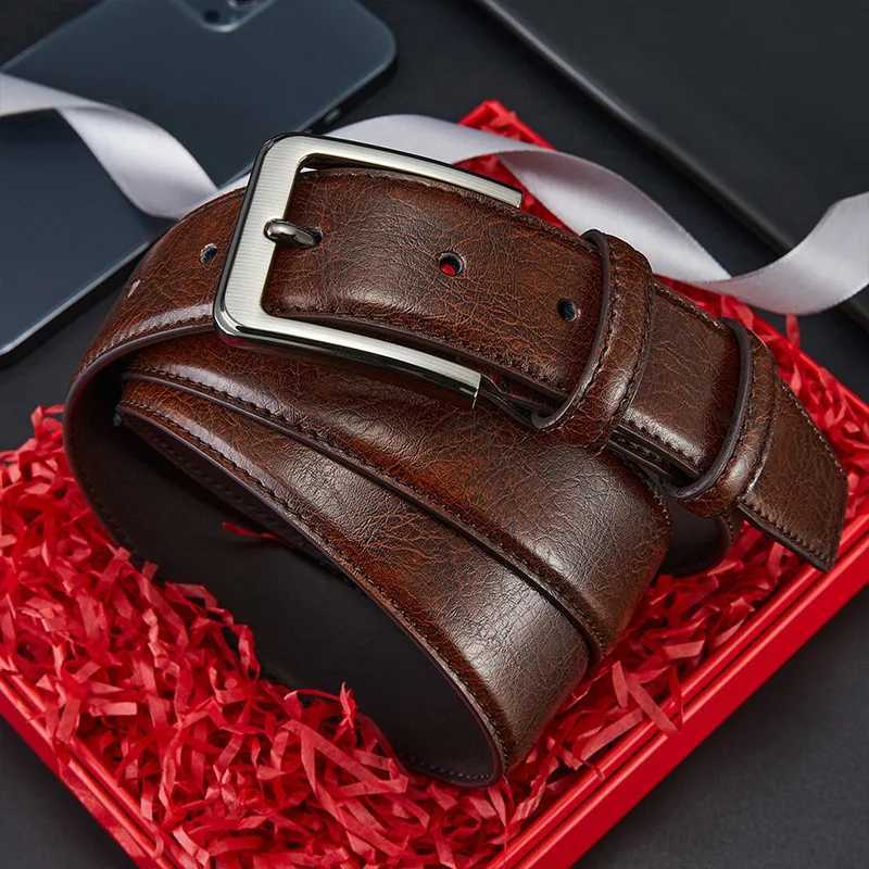 Authentic genuine leather luxury brand mens belt fashionable business alloy needle buckle belt for men W251018