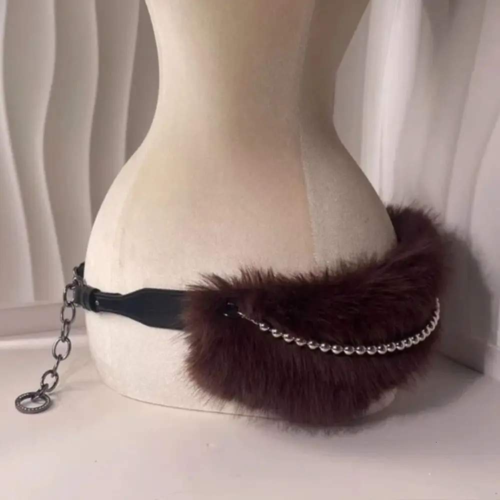 Vintage Trendy Faux Fur Belts Y2K Women Fashion Plush Waist Chain Punk Jeans Belt for Club Party 251016