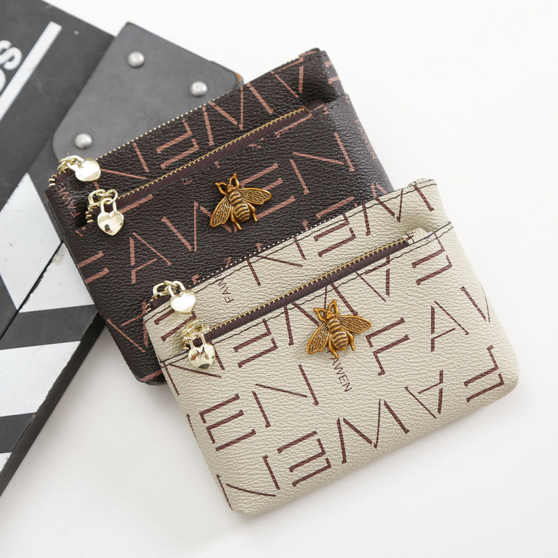 Luxury Brand Designer Bag Fashion Little Bee Double Zipper Coin Purse, Storable Printed Zipper Small Card Holder, Multifunctional Large Capacity