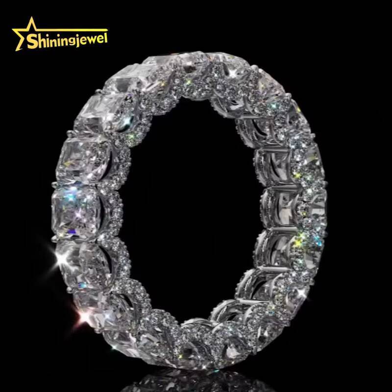 New Iced Out Radiant Cut VVS Moissanite Ring Fine Jewelry Custom Men Women Eternity Ring Band Silver 925 Rings