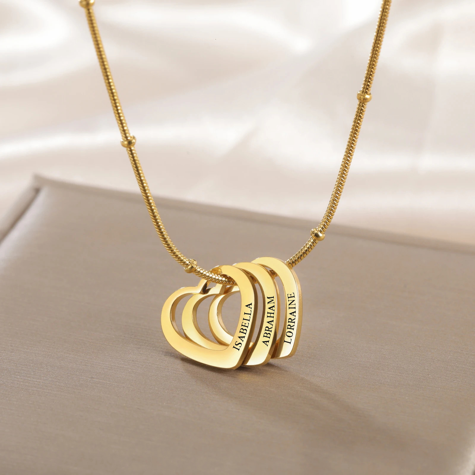 Lemegeton Customize Name Love Necklace 14 Heart Pendant Personalized Engraved Stainless Steel Jewelry Couple Family Gifts 251008