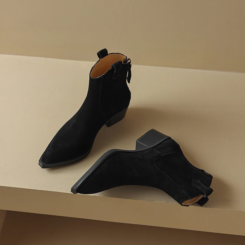 AIYUQI Womens Ankle Boots 2025 Pointed Toe Zippered Western Cowboy Boots For Women Block Heel Work Boots Female 251017