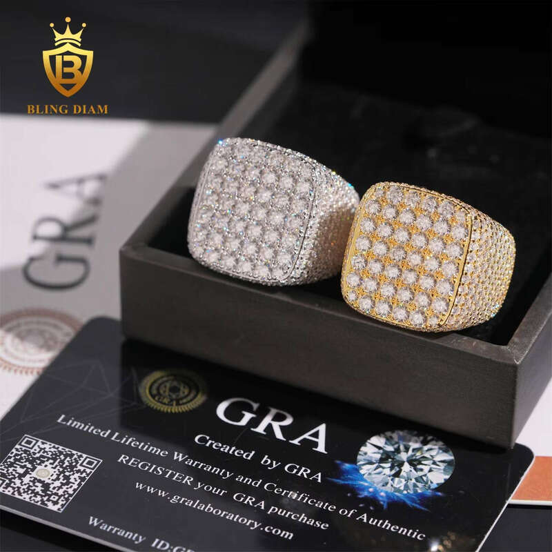 New Arrival Ready to Ship Pure Silver Hip Hop Iced Out Silicon Stone Pass Tester Men Ring