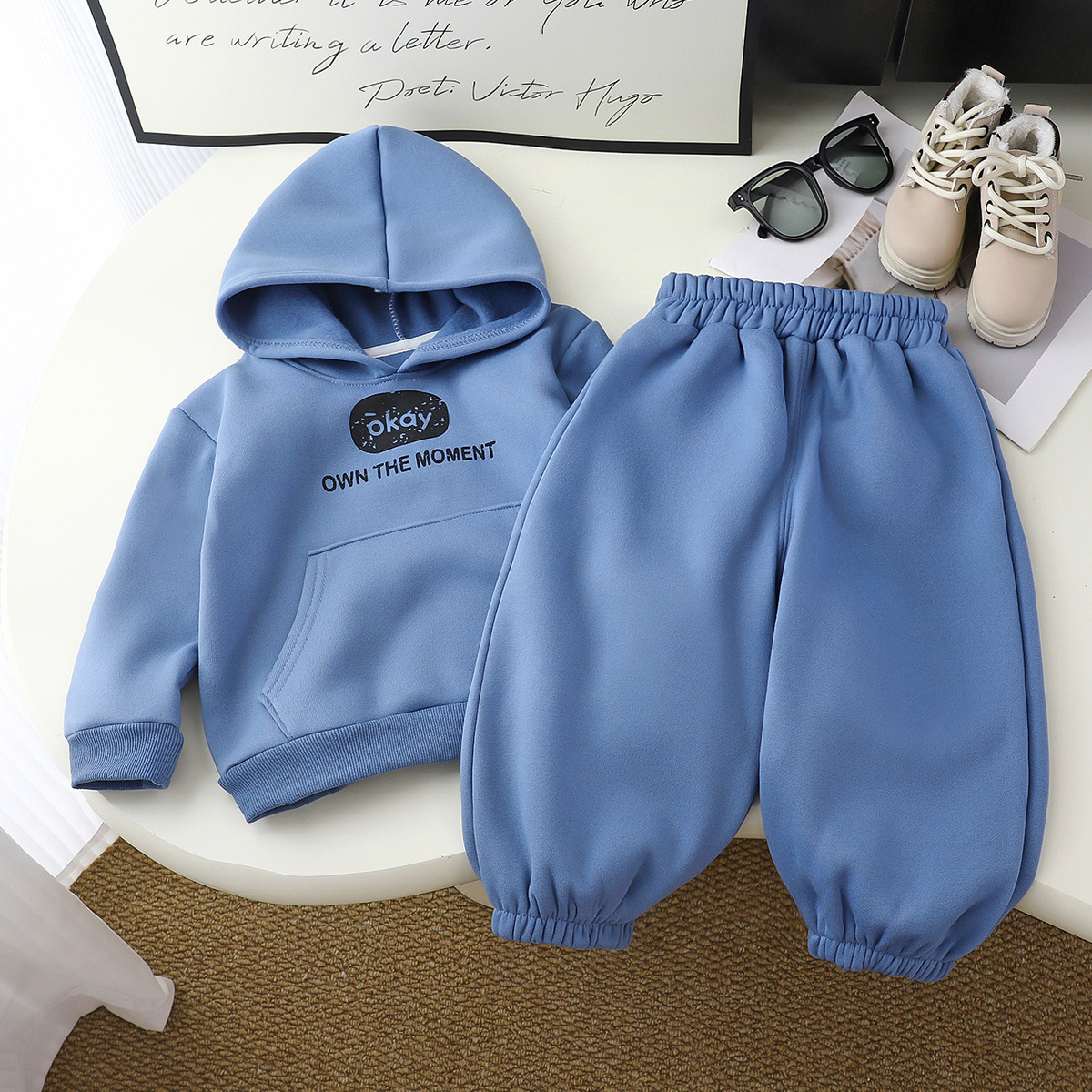 Warm 2025 New Kids Fleece-Lined Tracksuit Set, Boys Girls Winter Hooded Sweatshirt & Joggers, Thickened Warm Sportswear
