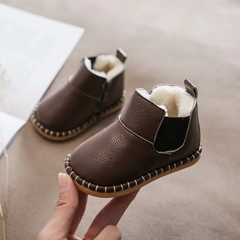 1421 Baby Girls Boys Genuine Leather Waterproof Boots Winter Infant Toddler Warm Plush Snow Boots Soft Bottom 251017