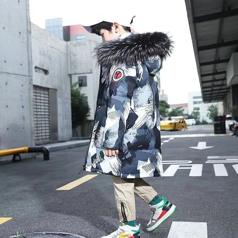 Winter Kids Thickened Long Coats Boys Camouflage Padded Hooded Cotton Jackets Plus Velvet Warm Outerwear Children Clothing 251017