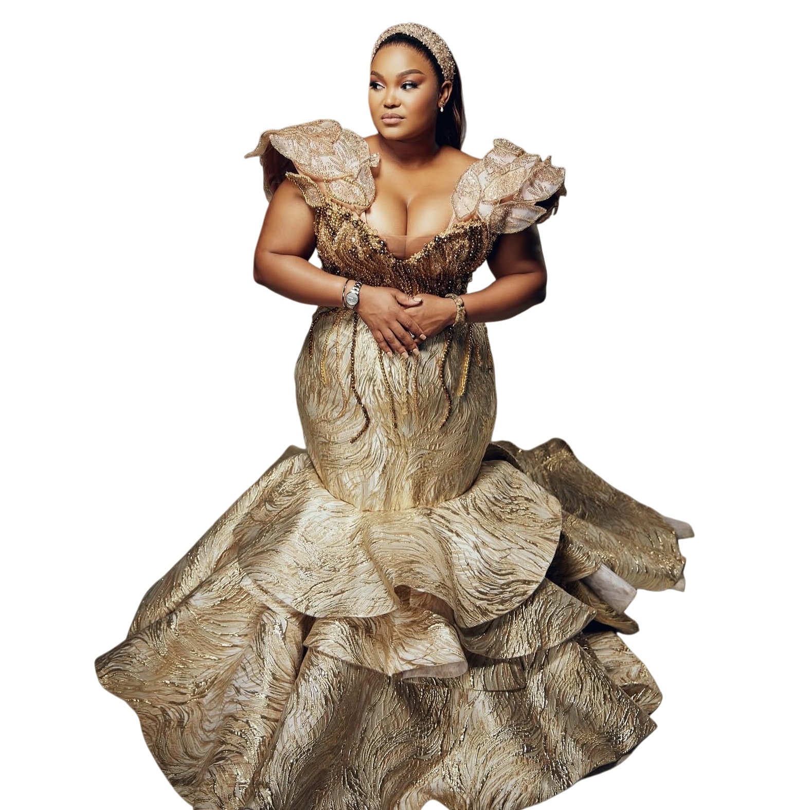 Gold Mermaid Prom Dresses 2025 Beaded Crystals Florals Satin Evening Formal Party Second Birthday Engagement Gowns Plus Size Dress For Special Occasio