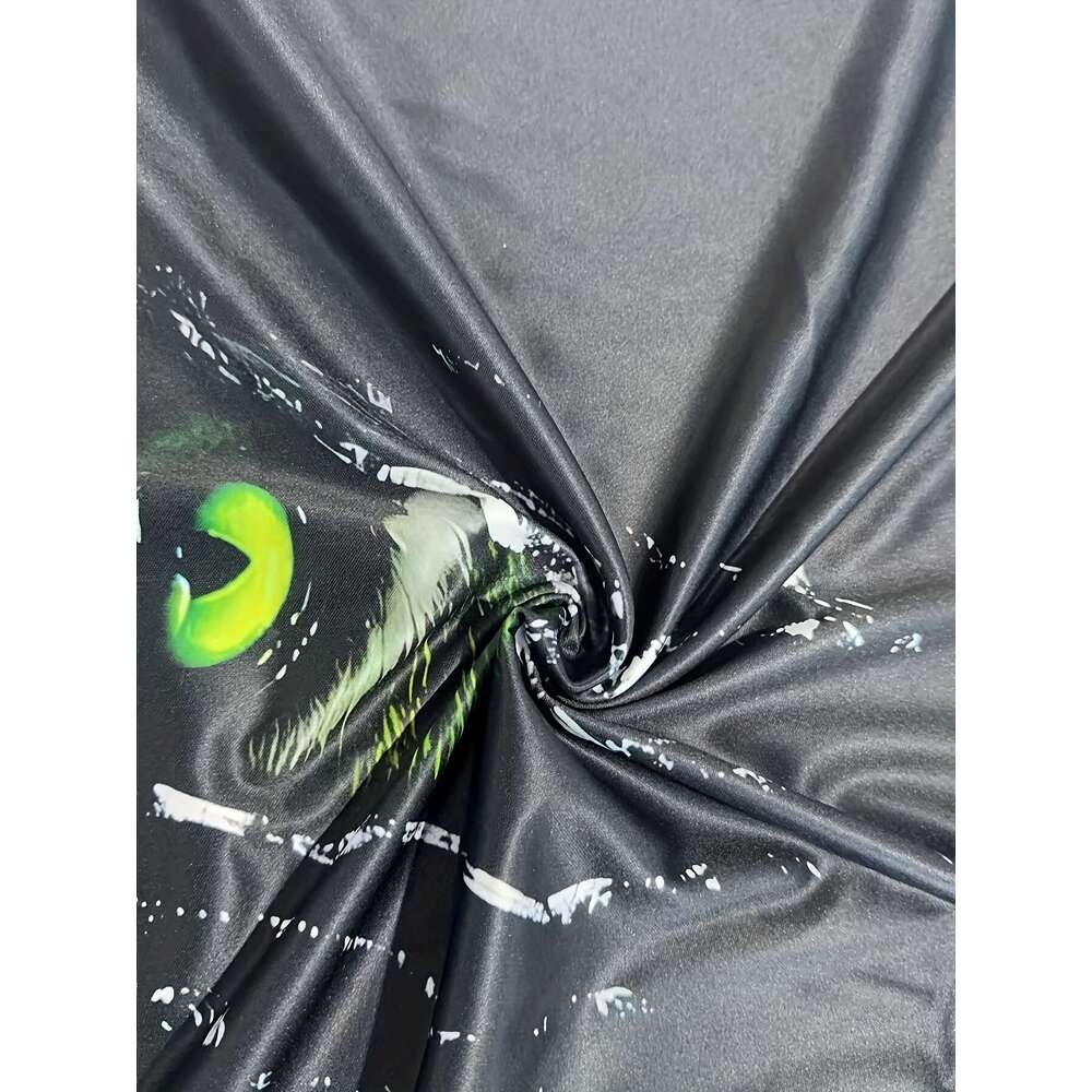 Men's Casual Long Sleeve Crew Neck T-Shirt Green Eye And Flame Design, Slim Fit Polyester Knit With Slight Stretch, Animal Pattern Graphic Tee