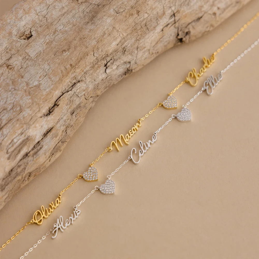 Haiyufly Custom Multiple Name Zircon Heart Necklace for Women Stainless Steel Jewelry Choker Chain Mother Kids Personalized Gift 251008