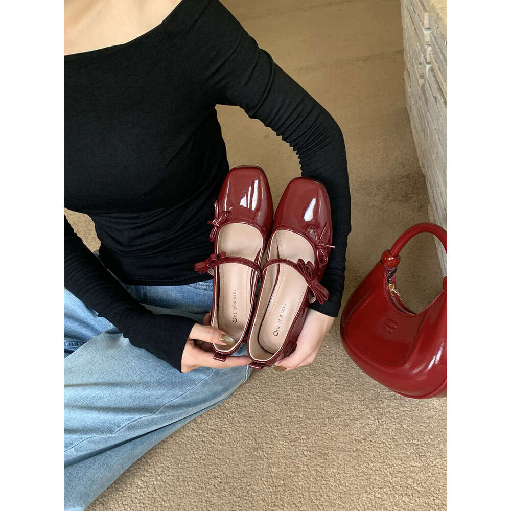 French Bowknot Single for Women 2025 New Summer Soft Sole Shallow Mary Jane Square Designer Shoe Toe Patent Leather Ballet Shoes
