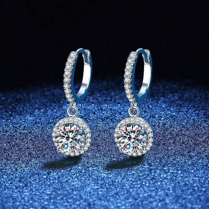 Designer earrings for woman 1 Ct Moissanite 925 Sterling Silver Round Earrings for Women Luxury Evening Style free shipping