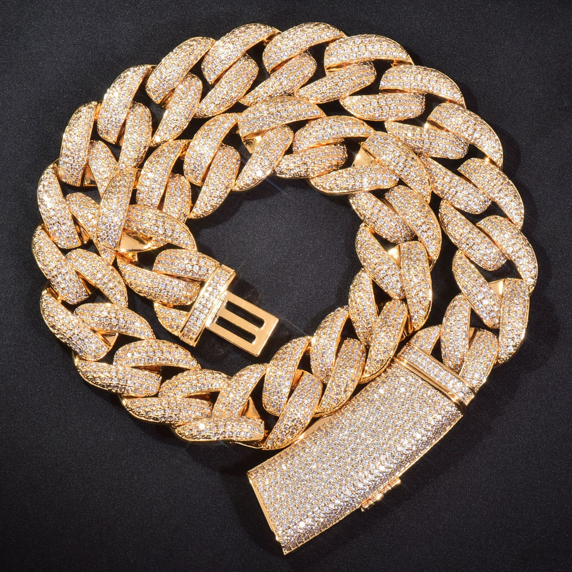 20mm Hip Hop Miami Cuban Chain Necklace 18K Real Gold Plated TopBling Full 5A Zircon Long Clasp Mens Jewelry