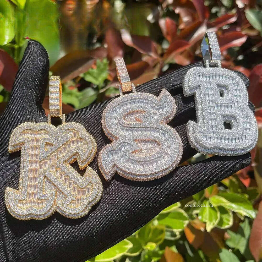 Bubble Letter Iced Out Initial Necklace for Women Single Charms 26 Alphabets Hip Hop Moissanite custom alphanumeric
