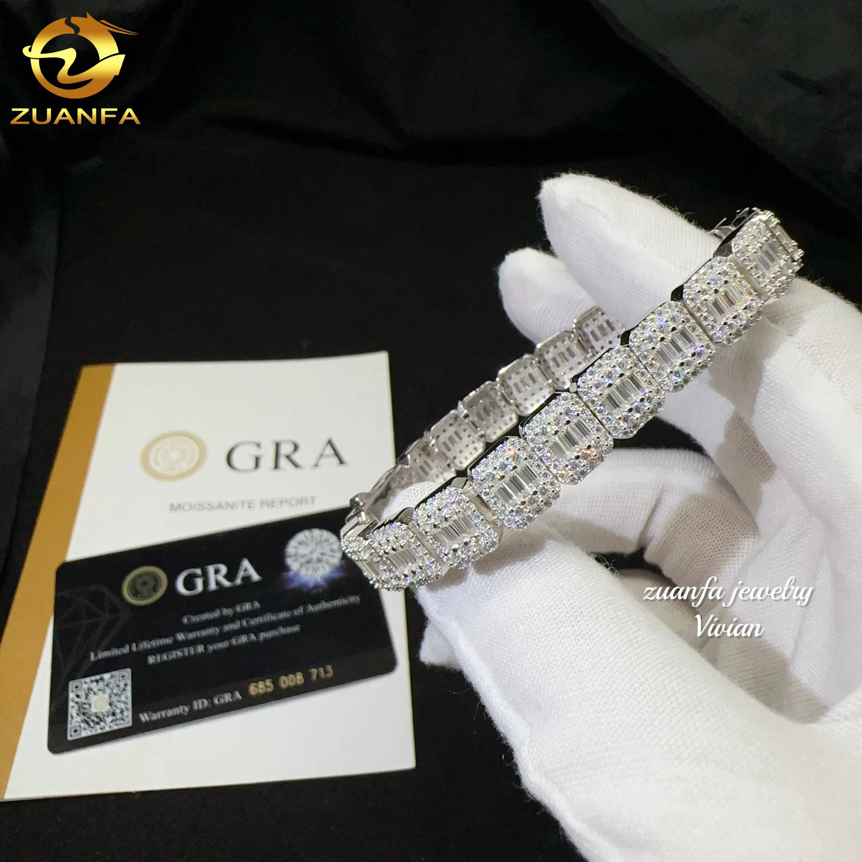 Fashion Fine Jewelry Sterling Silver 925 Vvs Moissanite Lab Diamond Hip Hop Iced Out Jewelry Cuban Link Chain Bracelet Men