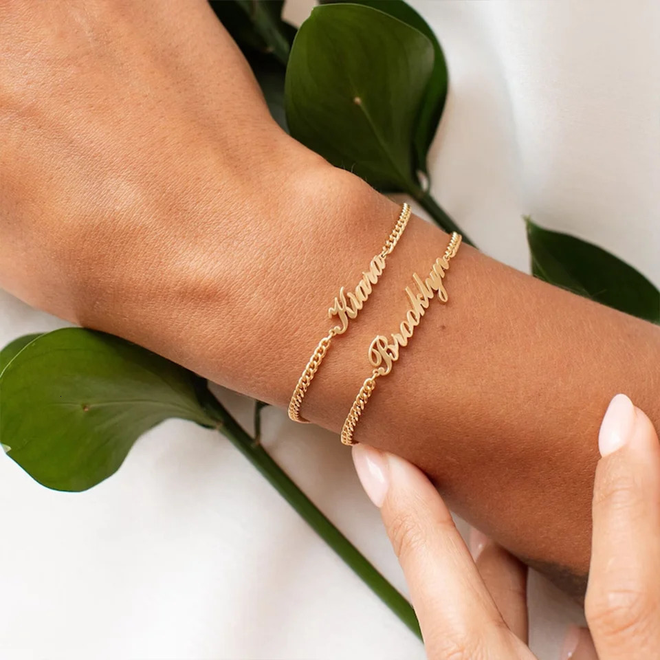 Customized Name Bracelets for Women Stainless Steel Gold Chain Personalized Font Pendant Adjustable Charm Jewelry Gift 251008