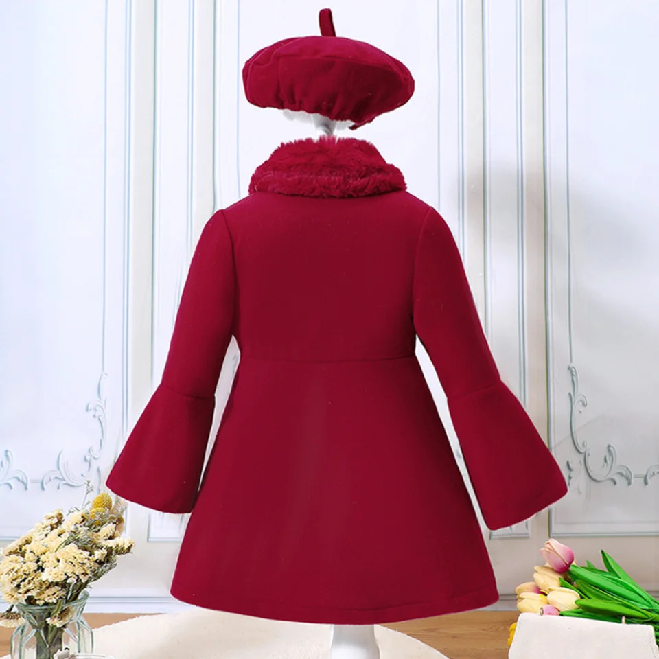 Girls Winter Solid Color Fashion Long Flare Sleeves Versatile Warm Polo Collar Coat with Spliced Fleece Collar Coat 251015