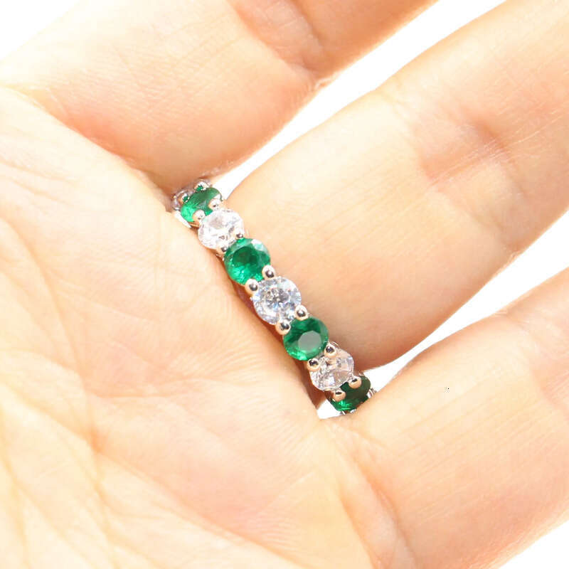 Size 5-10 Drop Shipping High Quality Jewelry Sterling Sier Emerald Gemstones CZ Dia Lucky Wedding Engagement Band Ring Set