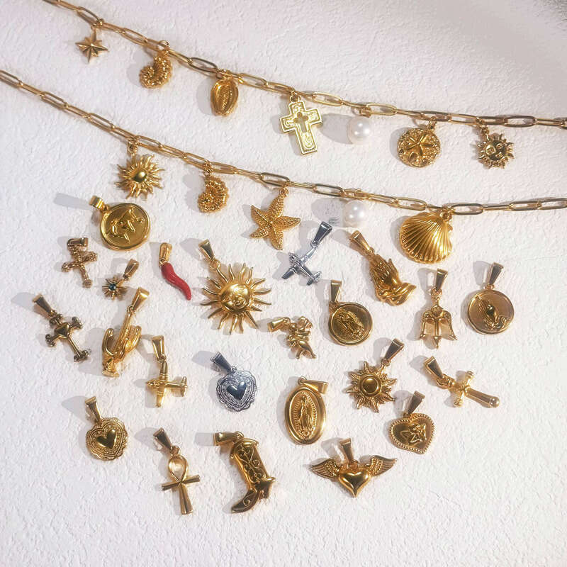 Fashion Ocean Beach Jewelry Cross Heart Sun sterling silver Pendant Charm Necklace Accessories