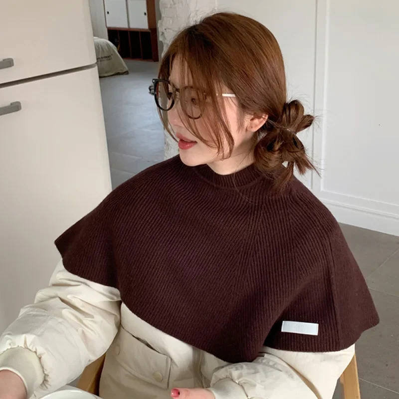 Poncho Cloak Knitted Pullover Shawl Womens Autumn and Winter Warmth Scarf Shoulder Protection Sweater Cape Black 251016