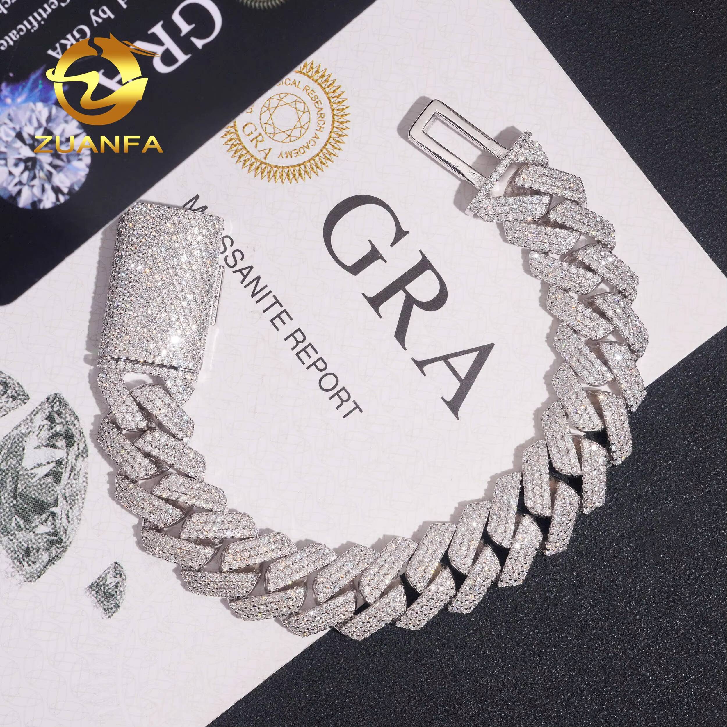 Pass Diamond Tester Hip Hop Iced Out Mens 15mm 3 Rows Stone Moissanite Miami Cuban Link Chain