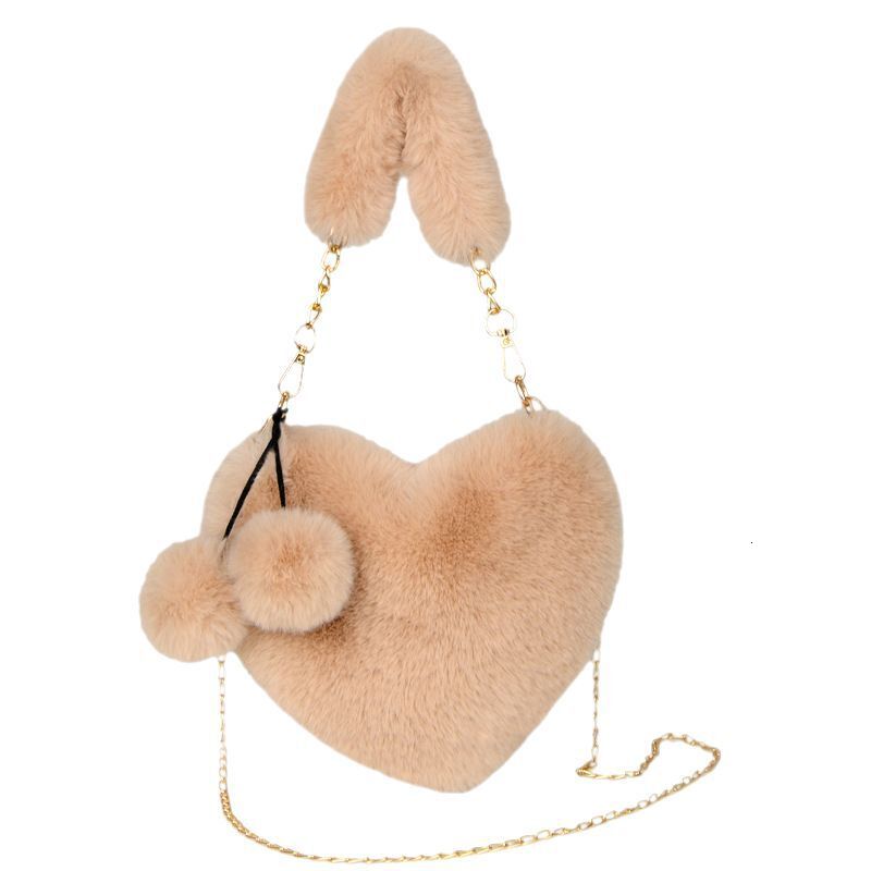 New rabbit fur plush designer cute and fashionable women's hand-held heart-shaped bag, single shoulder slanted body large capacity bag