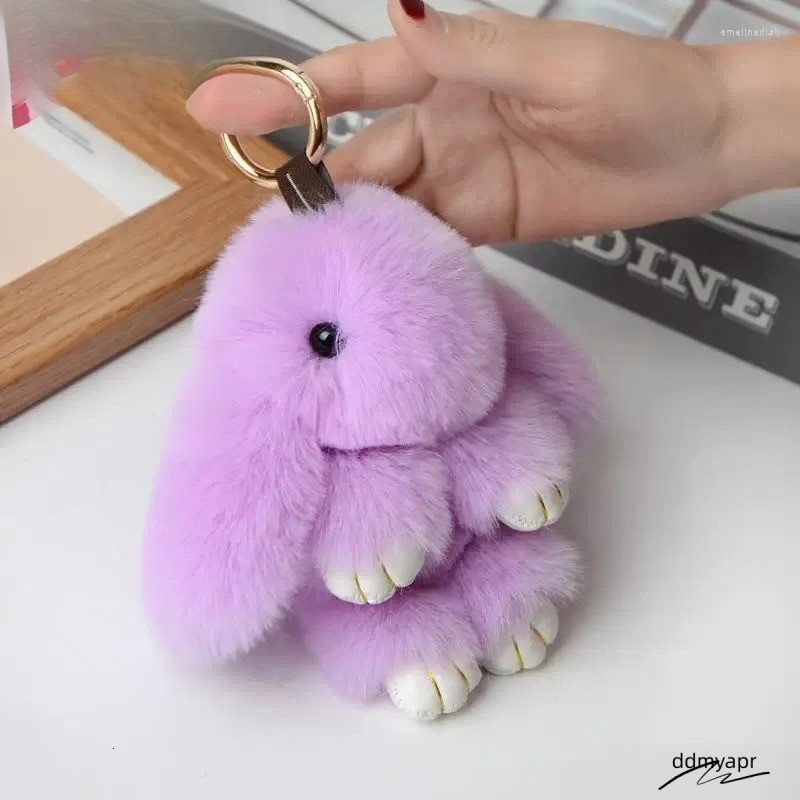 Keychains Real Fur Pom Keychain With Ring - 15Cm Fluffy ddmyApr Charm For Women's Bag, Car Pendant Jewelry