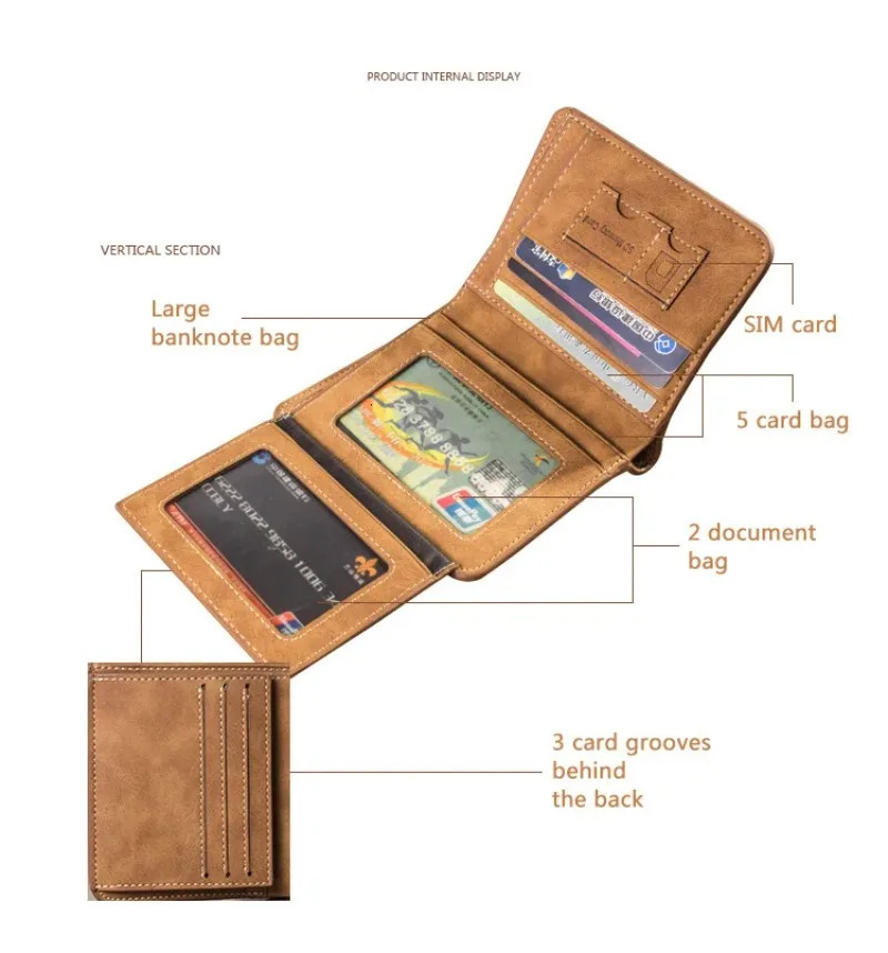 Foldable Short Men Purse Men Wallets Credit CardID Holder Vintage Male Wallet High Quality PU Leather Po Holder 251011