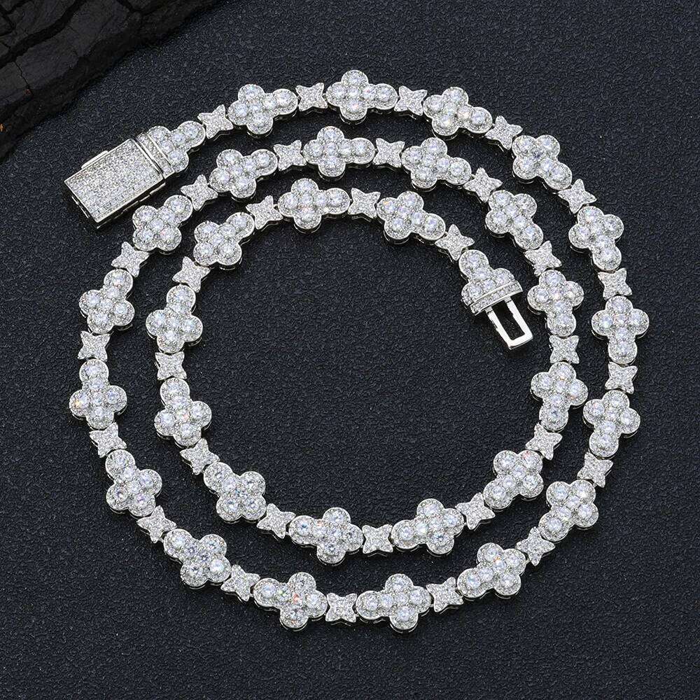 NY HipHop Jewelry New Style Bling Iced Out Cross Choker Necklace Women Full Pave Gold Plated Flower Star Link Chain