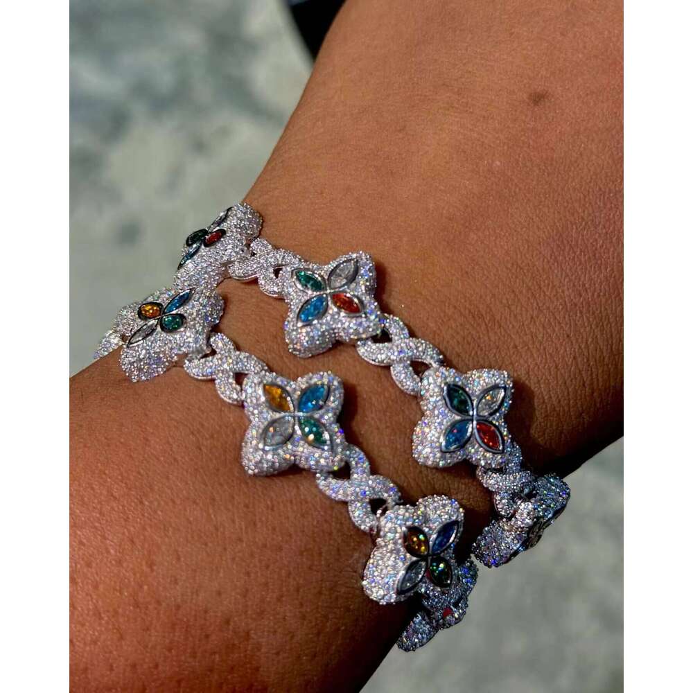 VVS Moissanite Sterling Sier Hip-Hop Style Bracelet 22MM 8inch White Gold Plated Princess Cut Pendant Charm Tester