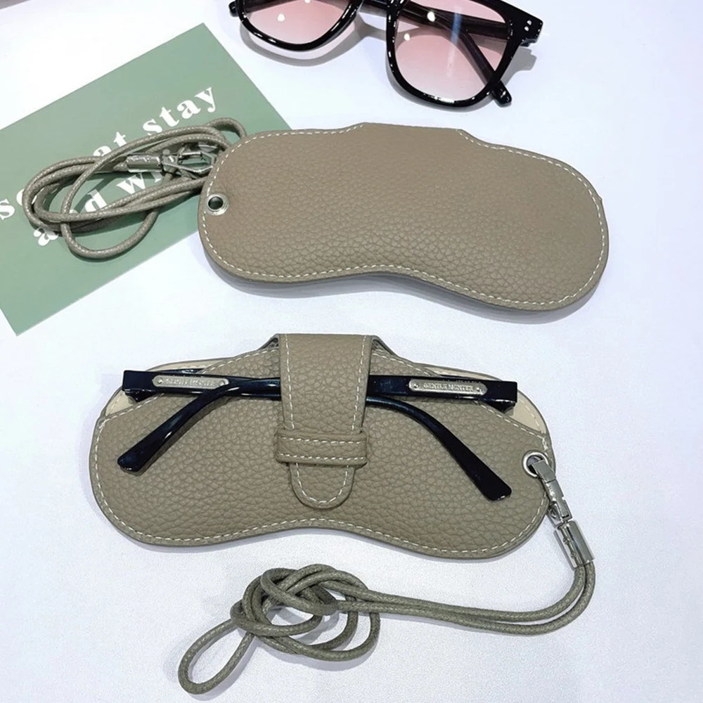 Portable Sunglasses Box Women Retro PU Leather Glasses Case Eyewear Pouch Bags Glasses Storage Pendant With Wristband Neck Strap 251016