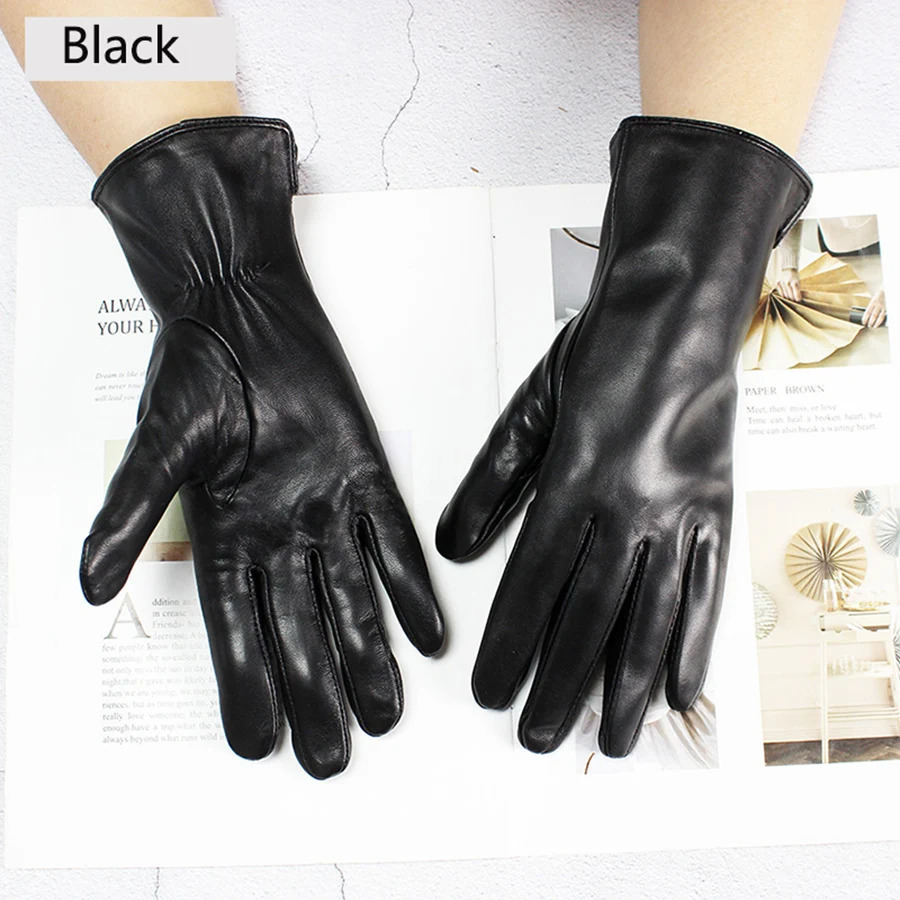 Color Sheepskin Leather Gloves Womens Straight Style Wool Lining FallWinter Warm Motorcycle Riding Car Driving Finger Gloves 251015