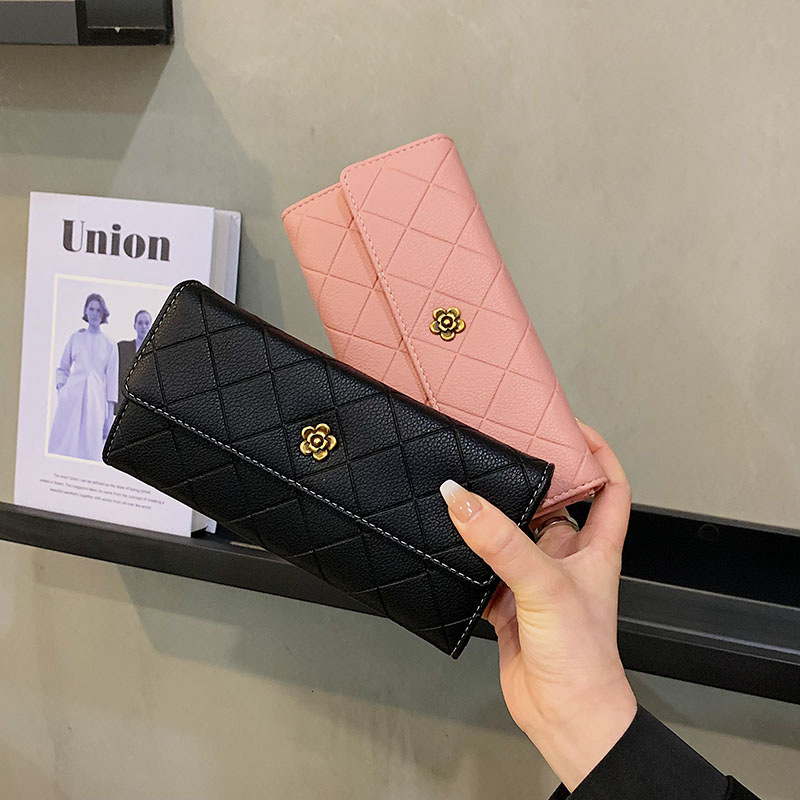 Luxury Brand Designer Bag Camellia Long Wallet For Women 2025 New Korean Style Simple Coin Purse Large Capacity 70% Off Fold Handheld Wallet For Women