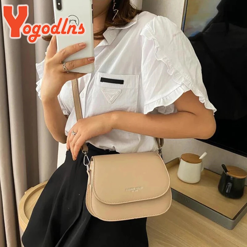 Yogodlns Trendy Saddle Shoulder Bag Women PU Leather Crossbody Bag Simple Solid Color Flap Messenger Bag er Handbags Pouch 251014