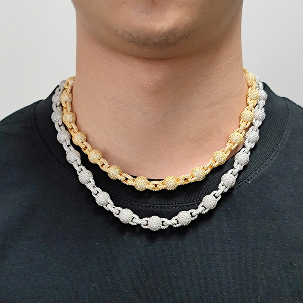 10mm Hip Hop Bubble Ball Cuban Link Chain Necklace Bracelet 18k Real Gold Plated 5A Zircon Mens Jewelry