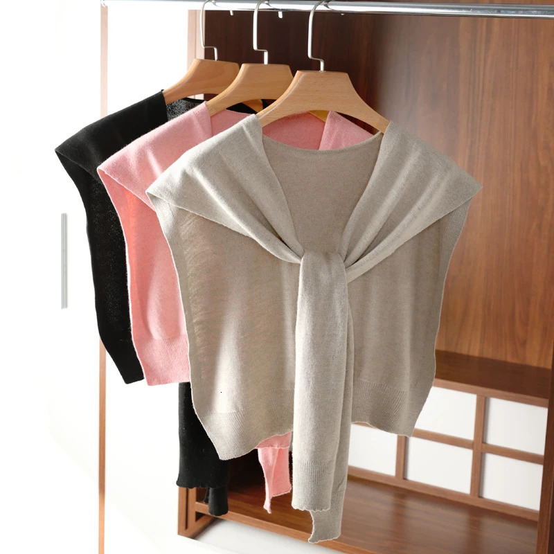 Ladies Knitted Sleeveless Solid Color Tie front Versatile shawl AirConditioned Room Neck Protector Scarf Shirt With A Vest 251016
