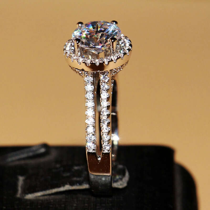 Victoria Wieck Pave setting Vintage Jewelry Sterling sier Round Topaz Simulated Dia Wedding Engagemet Rings for Women Size 5-11