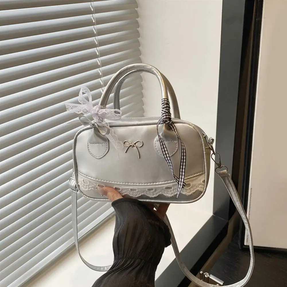 Simple Elegant Handbag Boston Shoulder bag Lace Ribbon Bow Decor Crossbody Bag Small Square Bag Casual Women Bags Z251018