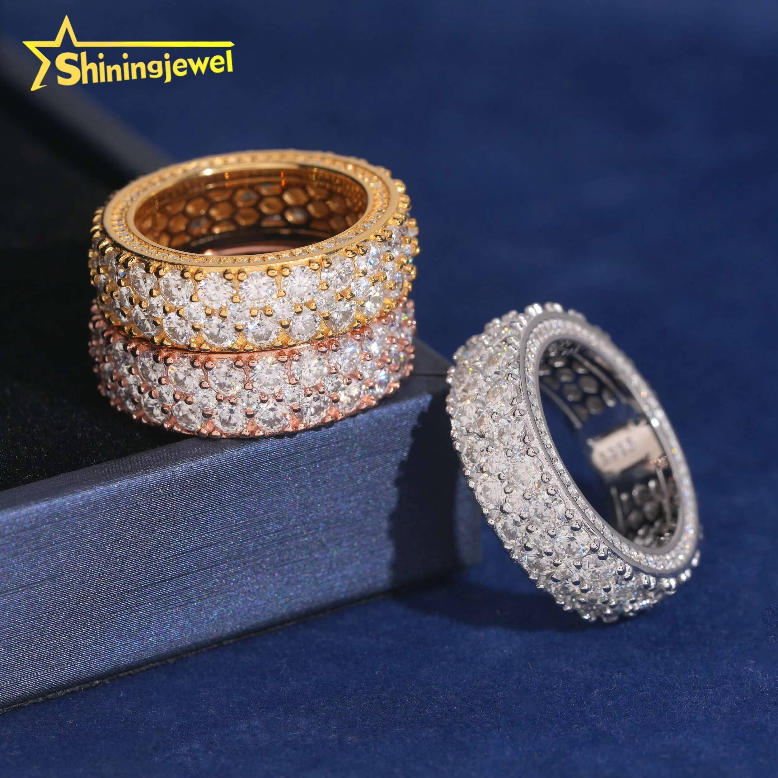 3 Rows Diamond Iced Out Ring Fashion Hip Hop Ring Gra Certified VVS Moissanite Jewelry for Men