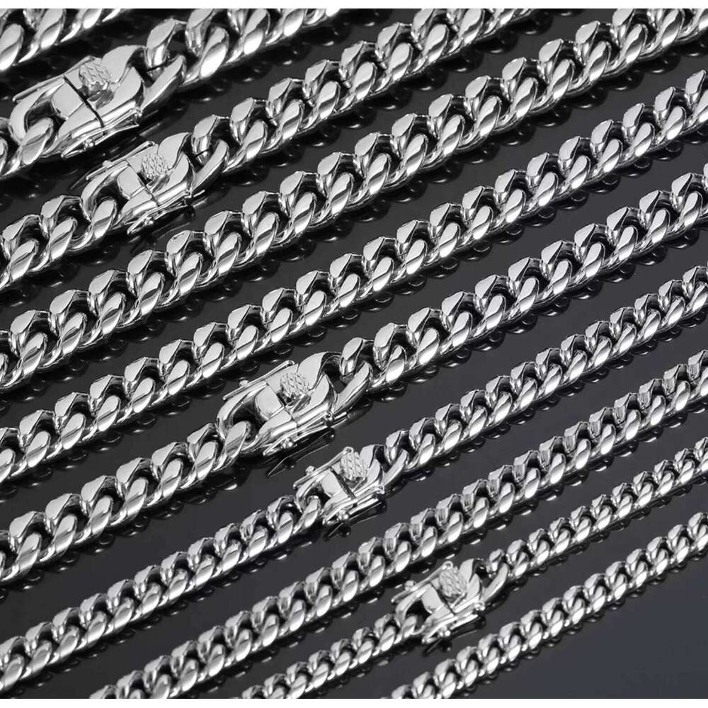 New Gold-Plated sterling silver 6-18mm Matte Monaco Necklace Miami Curb Cuban Chain