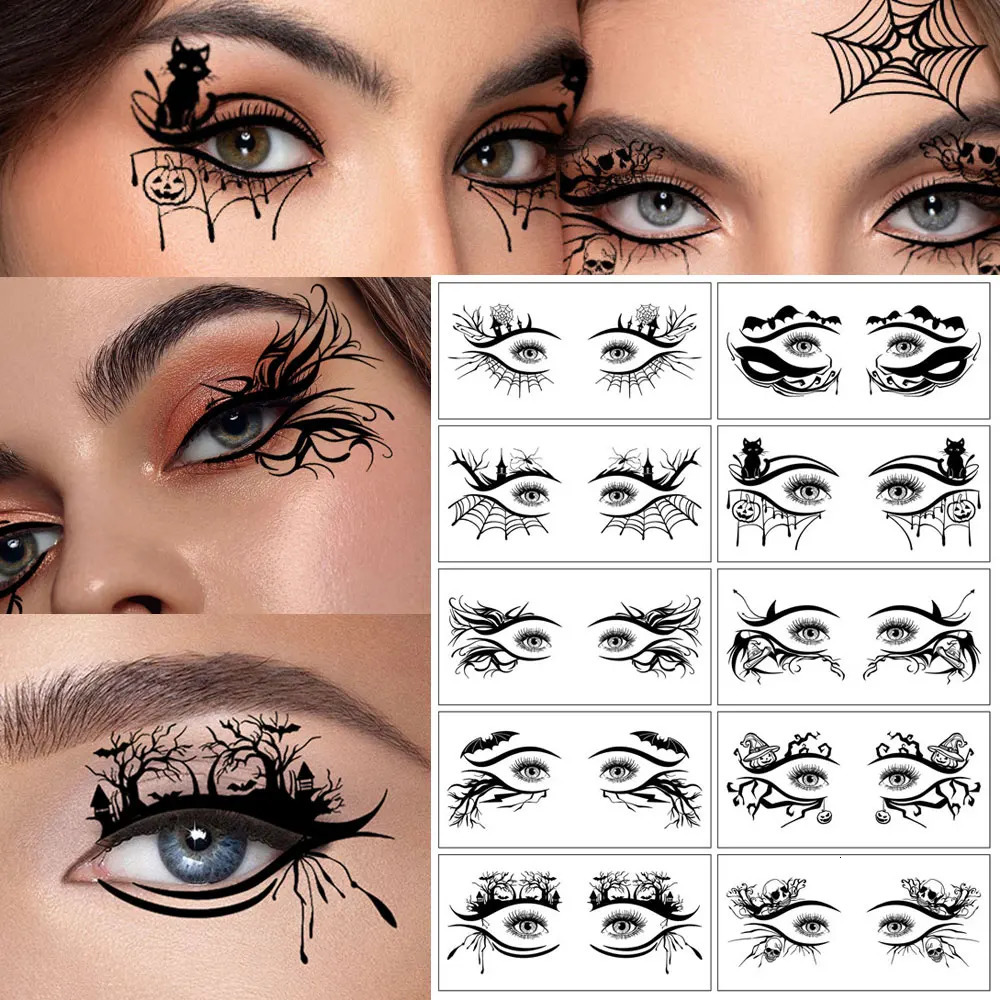 10pcs Halloween Makeup Temporary Tattoo Stickers Waterproof Eye Decoration Tattoo 251015