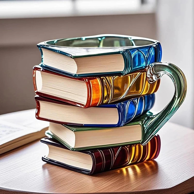 Painted Book Mug Resinz Novelty 3d Painted Books Coffee Mug Unique Colorful Resin Books Stack Coffee Cup Collection Gifts 251015
