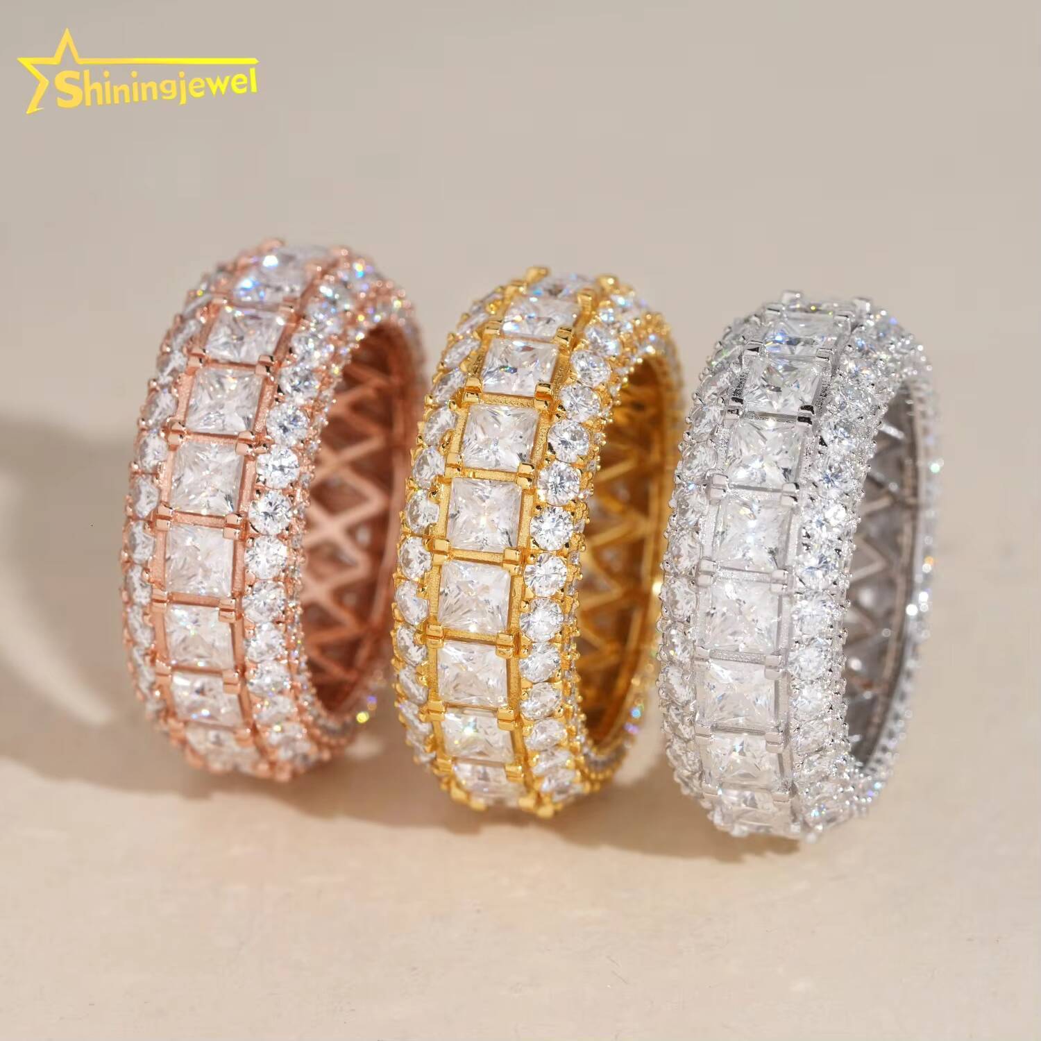 New Design Square Princess Eternity Ring Moissanite Engagement Ring for Men Pass Diamond Fine Jewelry 925 Silver Band Ring