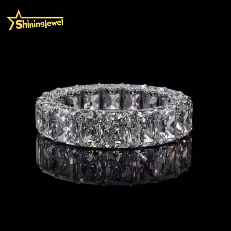 New Iced Out Radiant Cut VVS Moissanite Ring Fine Jewelry Custom Men Women Eternity Ring Band Silver 925 Rings